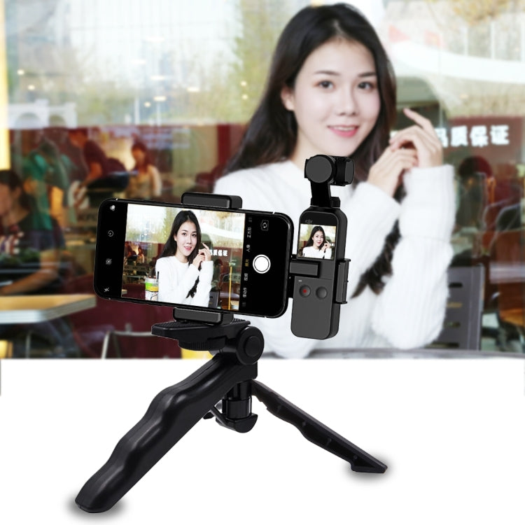 PULUZ Smartphone-Befestigungsklemme 1/4 Zoll Halterung + Griff klappbares Stativ-Kit für DJI OSMO Pocket / Pocket 2, Klemme+Stativ
