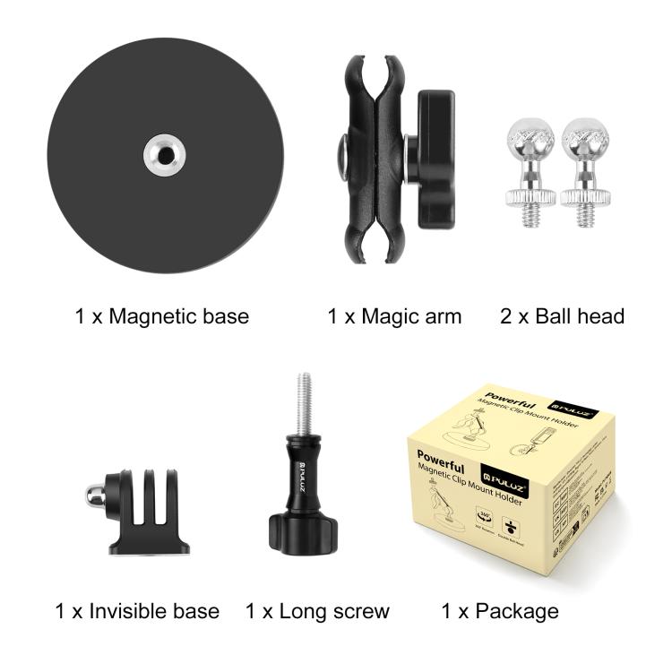 PULUZ Magnetische Pea-Style Clip-Halterung mit Adapter und langer Schraube, Magnetische Pea-Style Clip-Halterung