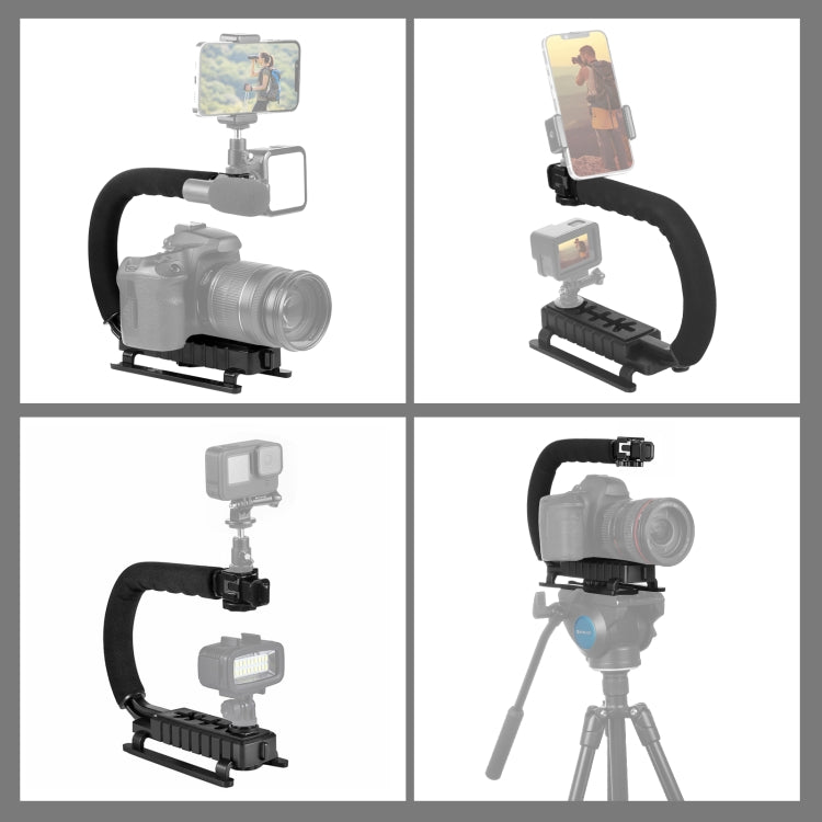 PULUZ U/C Shape 3-Head Cold Shoes Portable Handheld DV Bracket Stabilizer for All SLR Cameras and Home DV Camera, C-Shaped Bracket