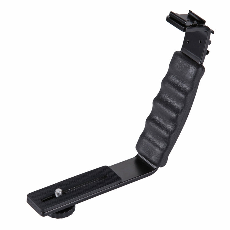 PULUZ L-Shape Bracket Handheld Grip Holder with Dual Side Cold Shoe Mounts for Video Light Flash, DSLR Camera, Bracket