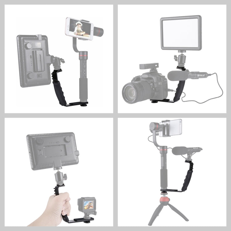 PULUZ L-Shape Bracket Handheld Grip Holder with Dual Side Cold Shoe Mounts for Video Light Flash, DSLR Camera, Bracket
