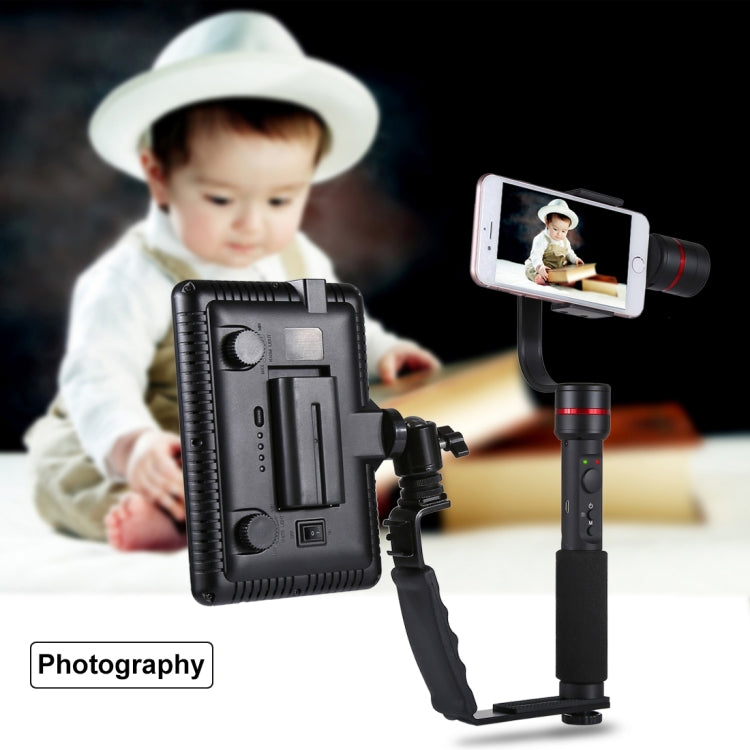 PULUZ L-Shape Bracket Handheld Grip Holder with Dual Side Cold Shoe Mounts for Video Light Flash, DSLR Camera, Bracket