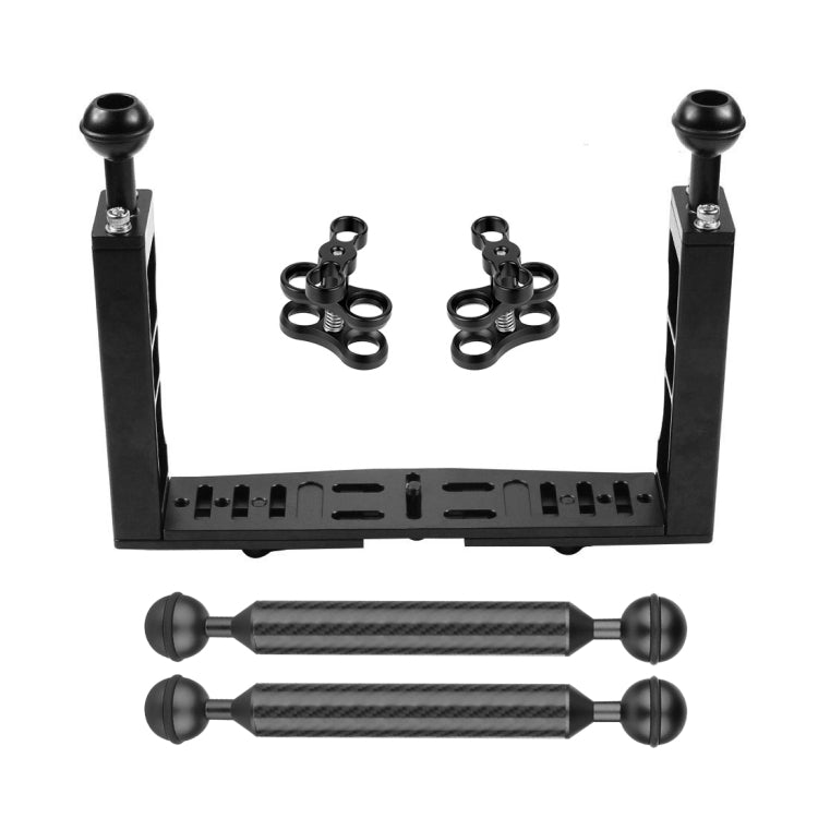 PULUZ Dual Handle Aluminium Tray Stabilizer with 2 x Dual Ball Aluminum Alloy Clamp & 2 x 7 inch Floating Arm for Underwater Camera Housings, 2 x Dual Ball(Black)