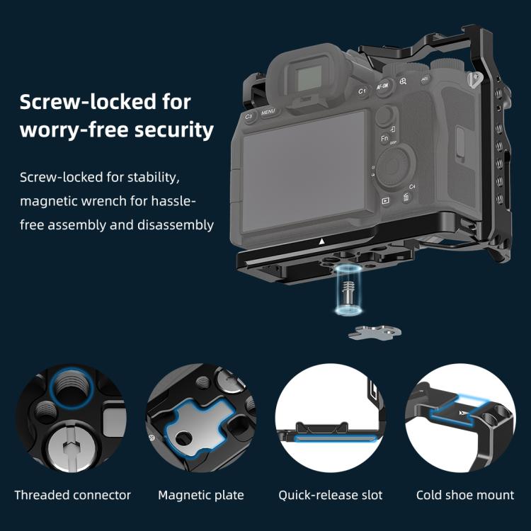 PULUZ Metal Camera Cage Stabilizer Rig for Sony A7 IV / ILCE-7M4 / A7M4 / A7M3 / A7R3  / A7R III / A7R5, For Sony A7 IV Cage