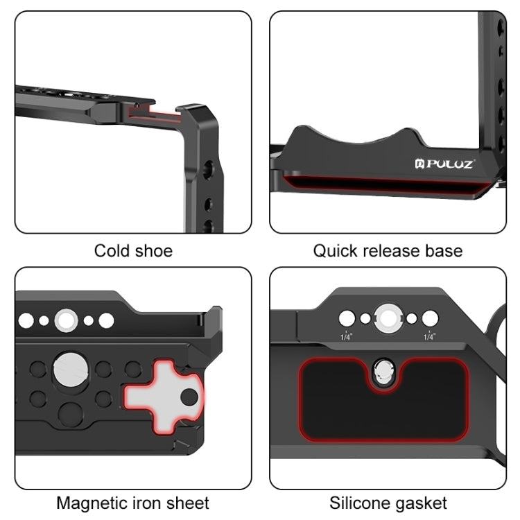 For Sony ZV-E1 PULUZ Aluminum Alloy Camera Cage Stabilizer (Black)