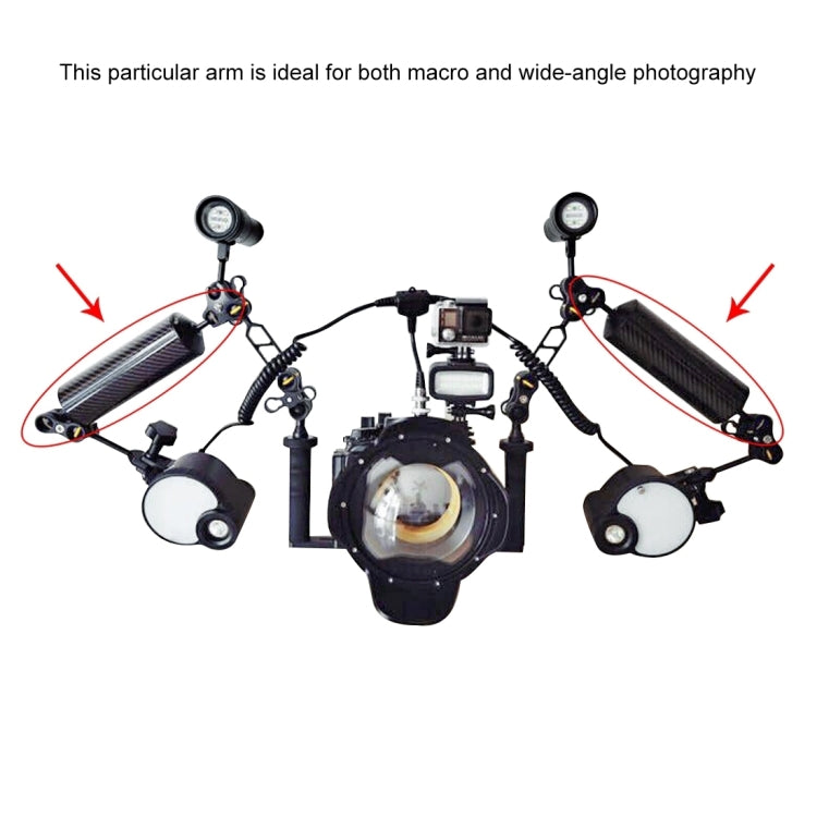 PULUZ 8 inch 20.3cm Length 80mm Diameter Dual Balls Carbon Fiber Floating Arm, Ball Diameter: 25mm, Buoyancy: 600g, 8 inch 600g Buoyancy
