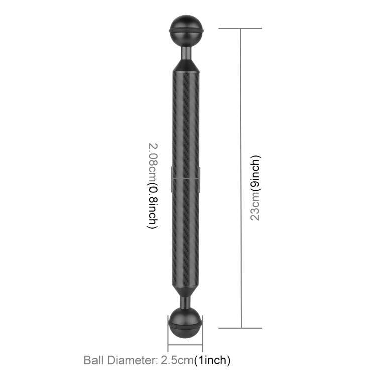 PULUZ  9 inch 23cm Length 20.8mm Diameter Dual Balls Carbon Fiber Floating Arm, Ball Diameter: 25mm, 9 inch Black