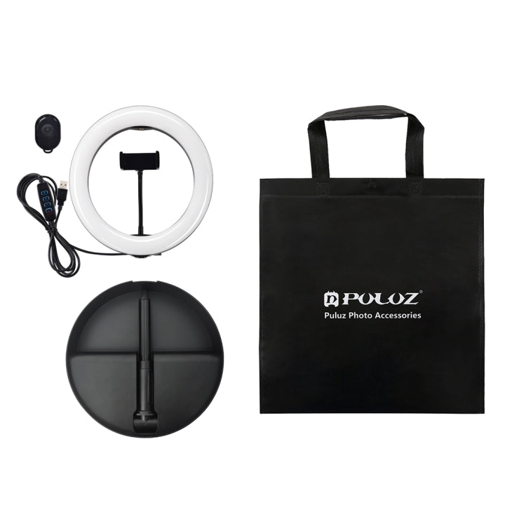PULUZ 26 cm (10,2 Zoll) LED-Ringlicht, dimmbar, 3 Farbmodi, für Vlogging, Selfies, Fotografie und Videos, mit Bluetooth-Fernauslöser, klappbarem Tischstativ und Handyhalterung