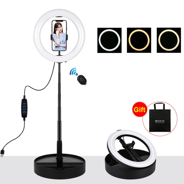 PULUZ 26 cm (10,2 Zoll) LED-Ringlicht, dimmbar, 3 Farbmodi, für Vlogging, Selfies, Fotografie und Videos, mit Bluetooth-Fernauslöser, klappbarem Tischstativ und Handyhalterung