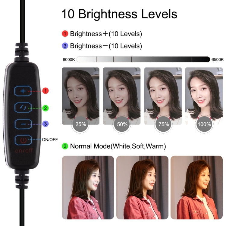 PULUZ 26 cm (10,2 Zoll) LED-Ringlicht, dimmbar, 3 Farbmodi, für Vlogging, Selfies, Fotografie und Videos, mit Bluetooth-Fernauslöser, klappbarem Tischstativ und Handyhalterung