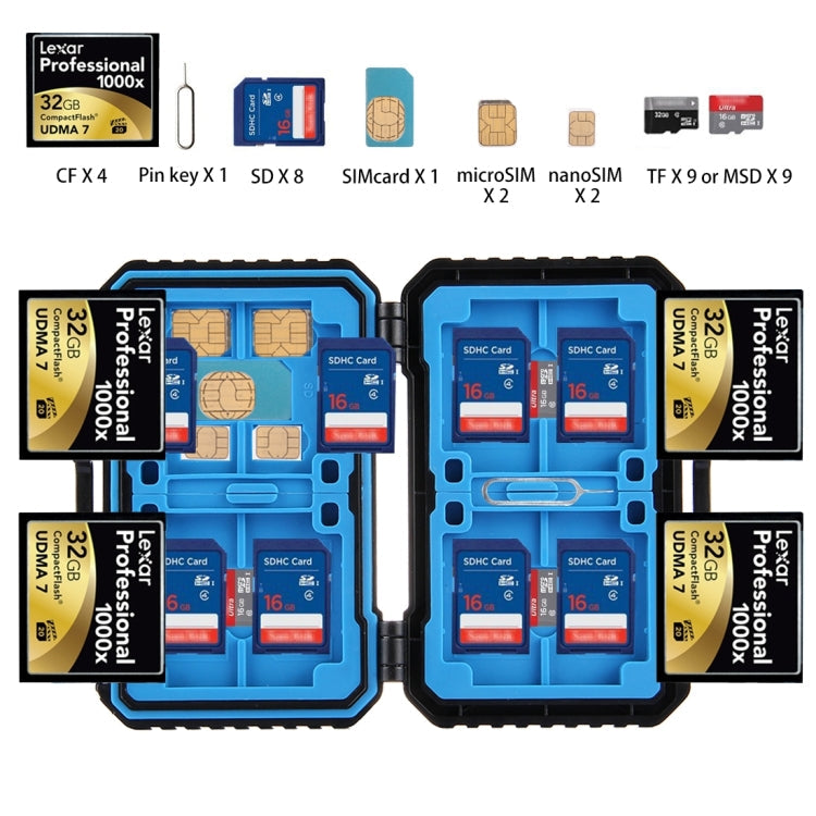 PULUZ 27-in-1 Speicherkartenetui für 4CF + 8SD + 9TF + 1Karten-Pin + 1Standard-SIM + 2Micro-SIM + 2Nano-SIM, 27-in-1
