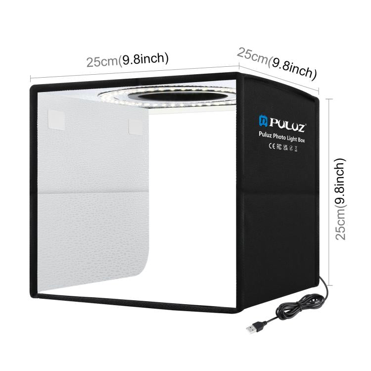 PULUZ 25cm Faltbares tragbares Ringlicht Foto Beleuchtungsstudio Shooting-Zeltbox mit 12 Farbkulissen, Größe: 25cm x 25cm x 25cm, 25cm High CRI Box