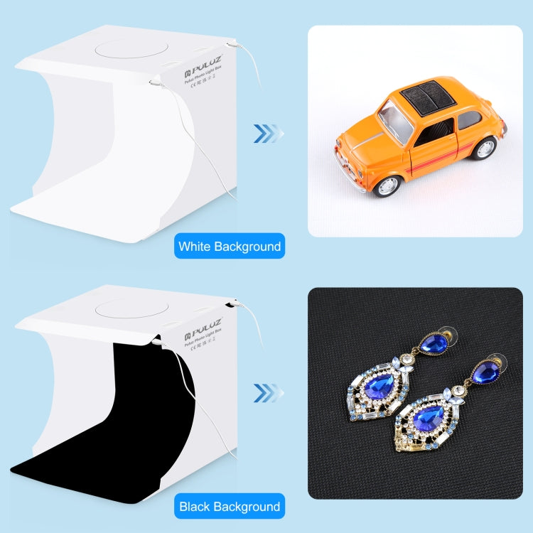 PULUZ 20cm Include 2 LED Panels Folding Portable 1100LM Light Photo Lighting Studio Shooting Tent Box Kit with 2 Colors Backdrops (Black, White), Unfold Size: 24cm x 23cm x 23cm
