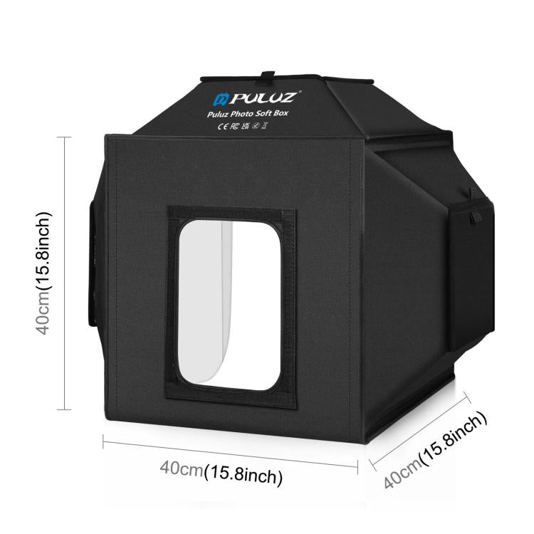 PULUZ 40cm Folding 72W 5500K Studio Shooting Tent Soft Box Photography Lighting Kit with 4 Colors (Black, Orange, White, Green) Backdrops, 40cm Folding 72W(US Plug), 40cm Folding 72W(AU Plug), 40cm Folding 72W(EU Plug), 40cm Folding 72W(UK Plug)