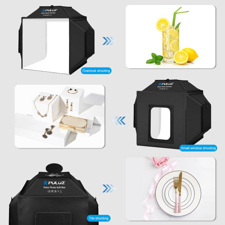 PULUZ 40cm Folding 72W 5500K Studio Shooting Tent Soft Box Photography Lighting Kit with 4 Colors (Black, Orange, White, Green) Backdrops, 40cm Folding 72W(US Plug), 40cm Folding 72W(AU Plug), 40cm Folding 72W(EU Plug), 40cm Folding 72W(UK Plug)