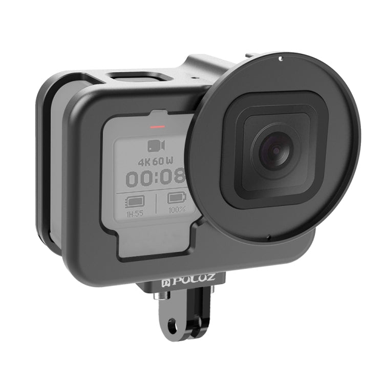 PULUZ CNC-Aluminiumlegierung dünnes Gehäuse für GoPro HERO12/11/10/9 Black mit Schutzrahmen & 52-mm-UV-Objektiv (Schwarz)