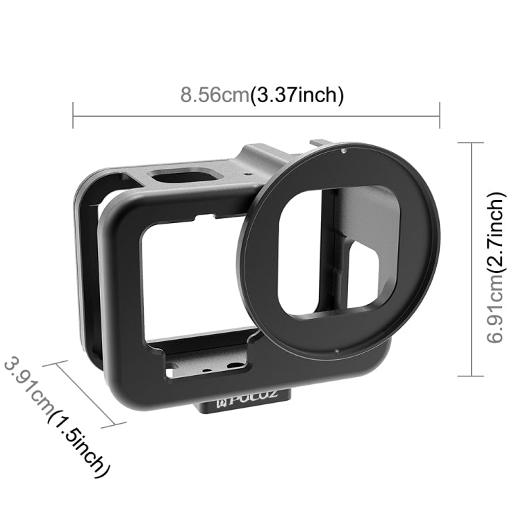 PULUZ CNC-Aluminiumlegierung dünnes Gehäuse für GoPro HERO12/11/10/9 Black mit Schutzrahmen & 52-mm-UV-Objektiv (Schwarz)