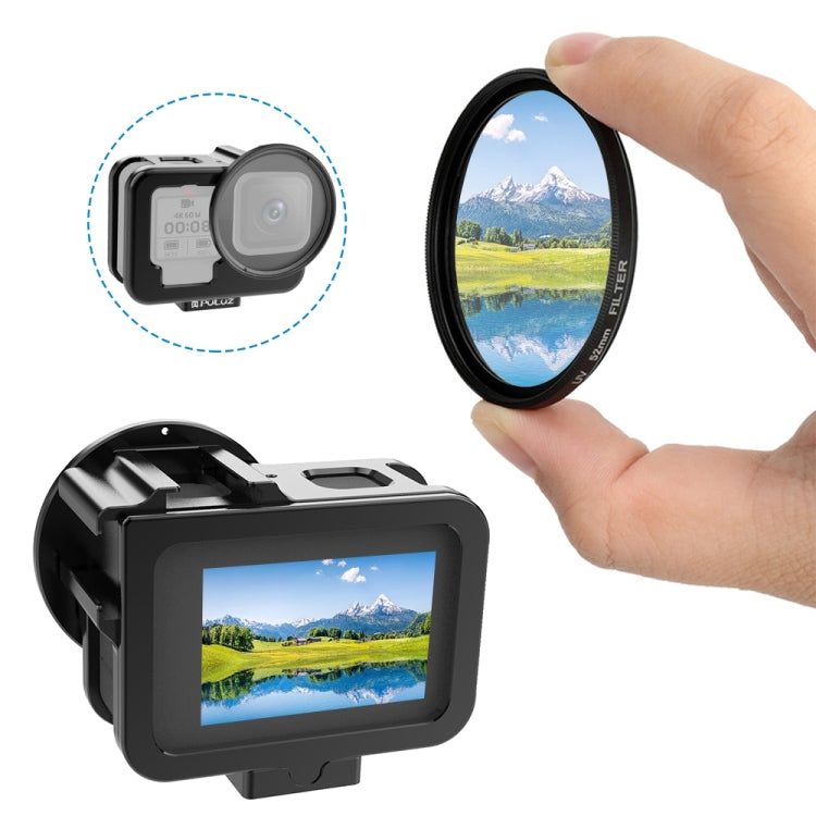 PULUZ CNC-Aluminiumlegierung dünnes Gehäuse für GoPro HERO12/11/10/9 Black mit Schutzrahmen & 52-mm-UV-Objektiv (Schwarz)