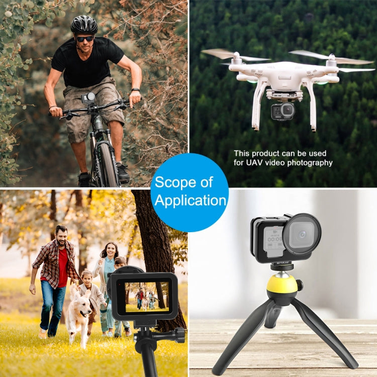 PULUZ CNC-Aluminiumlegierung dünnes Gehäuse für GoPro HERO12/11/10/9 Black mit Schutzrahmen & 52-mm-UV-Objektiv (Schwarz)