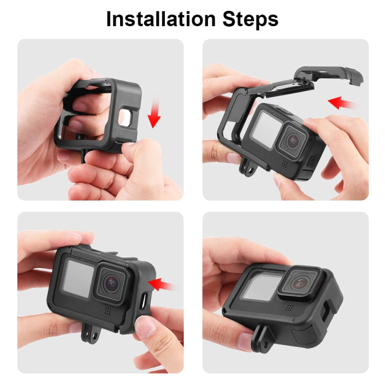 PULUZ Chargeable PA Frame Mount Cage with Cold Shoe Base Slot for GoPro HERO13 Black /12 Black /11 Black /11 Black Mini /10 Black /9 Black, Chargeable PA Frame Mount