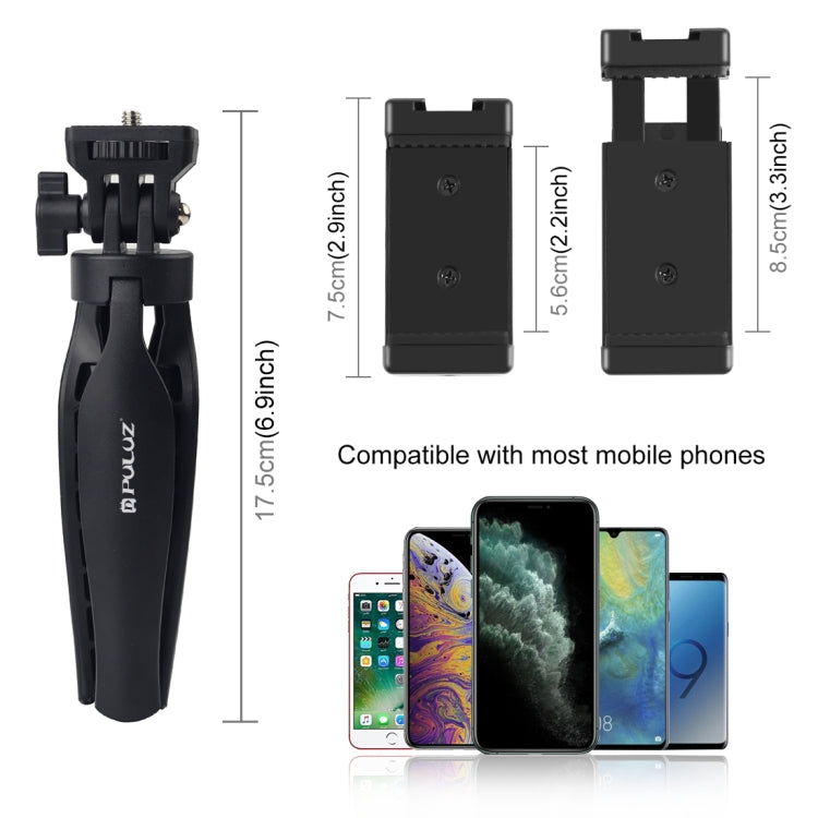 PULUZ Tisch-Stativ aus Kunststoff mit Smartphone-Halterung & verstellbarem Stativkopf für Smartphones, Kunststoff-Stativ + verstellbarer Kopf