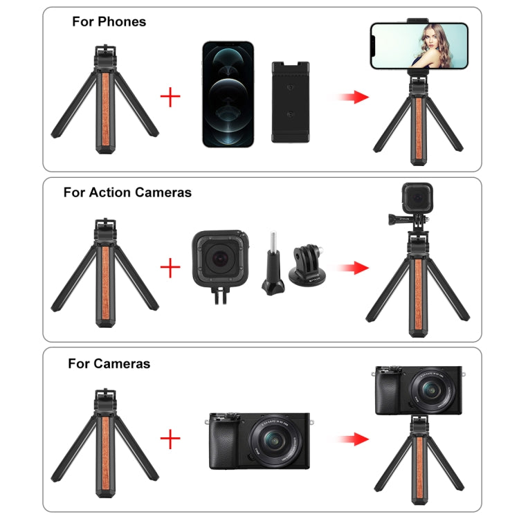 PULUZ Inlaid Wood Desktop Vlogging Live Tripod Holder with Tripod Head (Black)