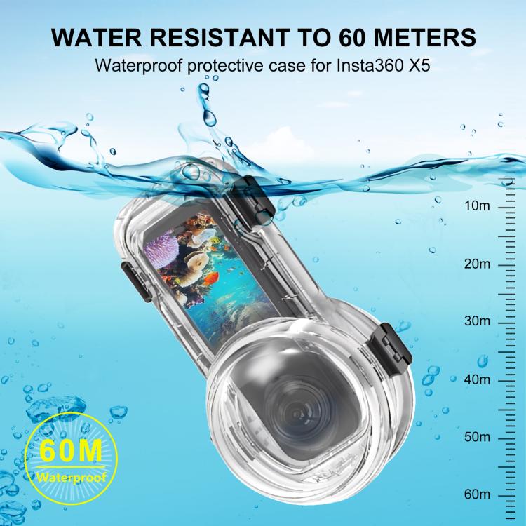 Für Insta360 X5 PULUZ Schnellverschluss 60m Wasserdichtes Versiegeltes Tauchgehäuse, Schnellverschluss Tauchgehäuse