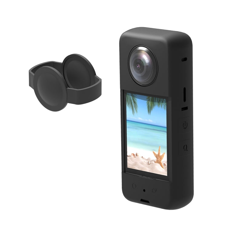 PULUZ Silikon-Schutzhülle mit Objektivabdeckung für Insta360 X3, Silikonhülle (Schwarz)