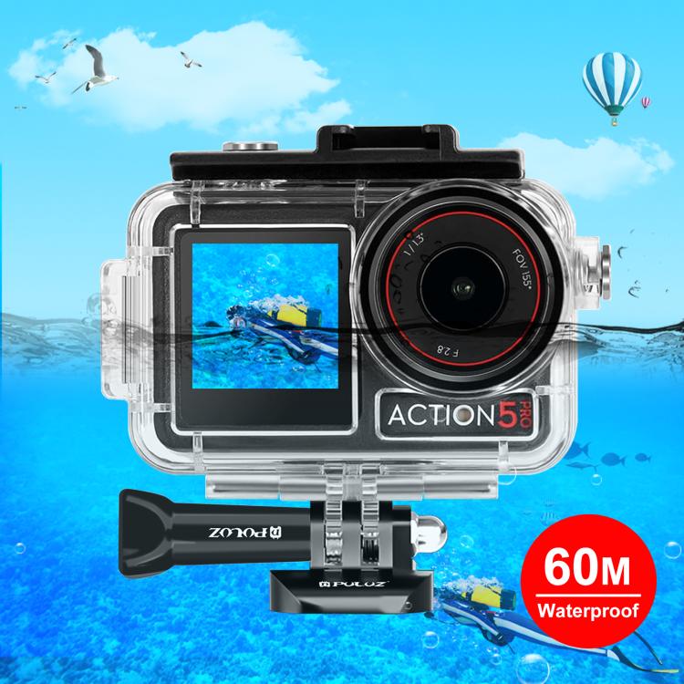 For DJI Osmo Action 5 Pro / 3 / 4 PULUZ 60m Underwater Waterproof Housing Diving Case with Cold Shoe & Buckle Basic Mount & Screw, For DJI Osmo Action 3 / 4 Waterproof Case
