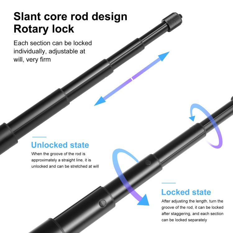 PULUZ 110cm Metal Selfie Stick Monopod with Invisible Adapter Base & Screw for Insta360 One RS / X2 / X3 / X4 / DJI Osmo 360, 110cm Monopod