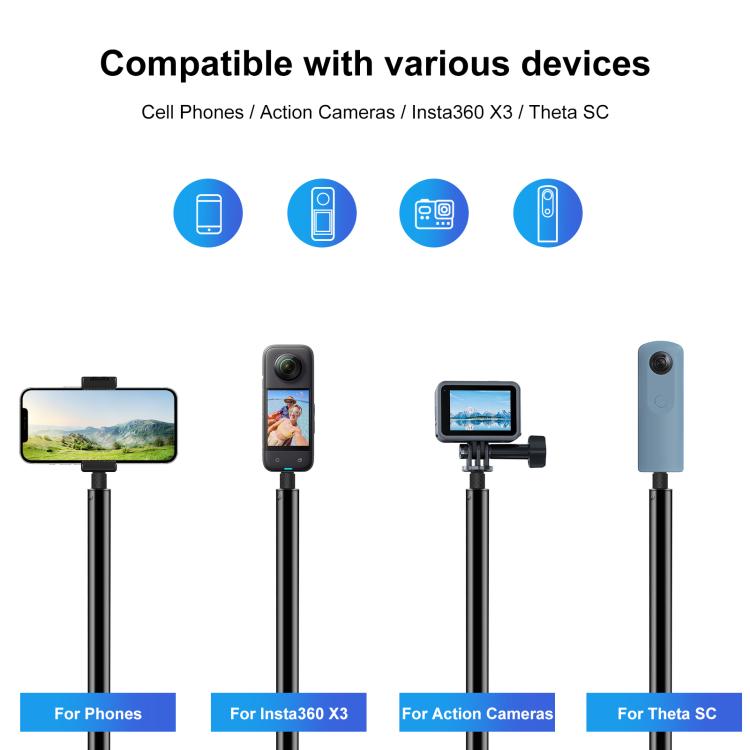 Für Insta360 X3 PULUZ drehbarer Handgriff Desktop-Stativ 110cm Selfie-Stick Einbeinstativ, Desktop-Stativ 110cm Selfie-Stick