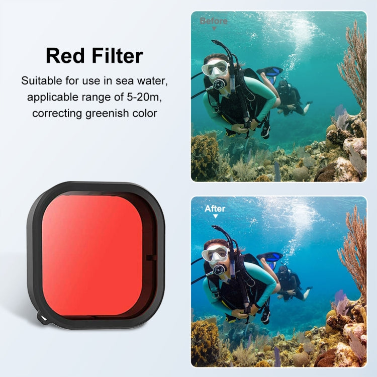For GoPro HERO12 Black /11 Black /10 Black /9 Black PULUZ Square Housing Diving Color Lens Filter(Red)