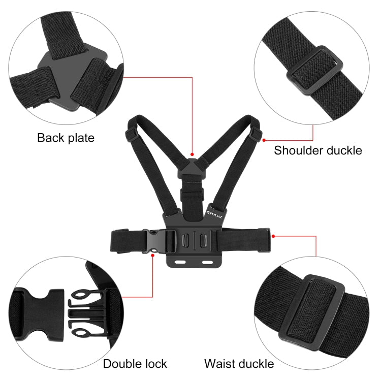 PULUZ 5-in-1 Chest Mount Strap Belt Kit with Phone Holder & J Hook