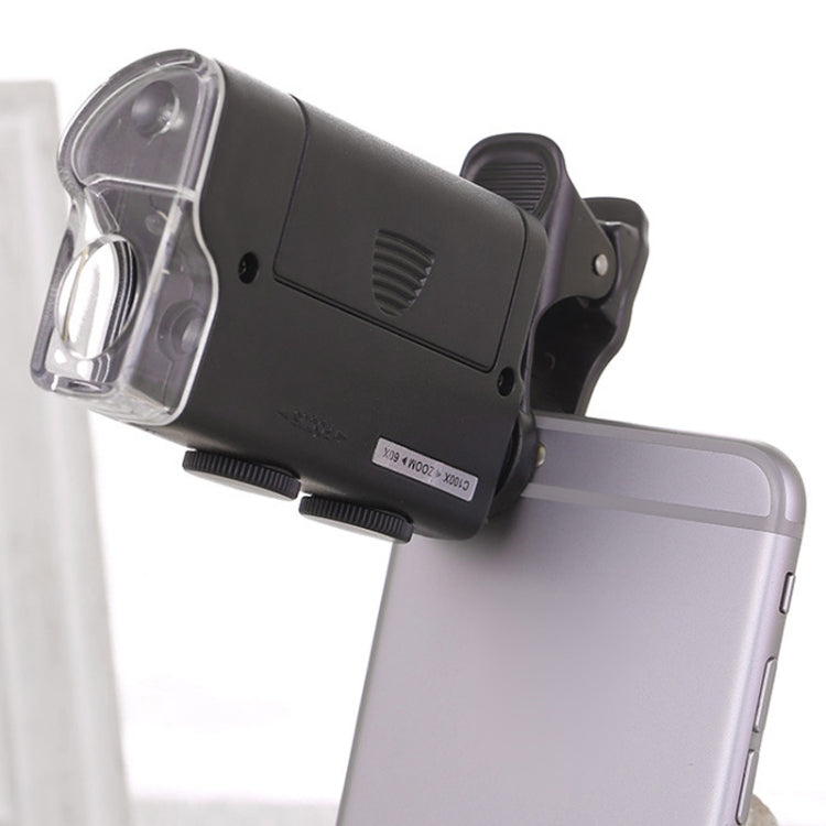 60X-100X Times Phone Microscope Clip Magnifying Jewelry Loupe With LED Light, 60X-100X Clip