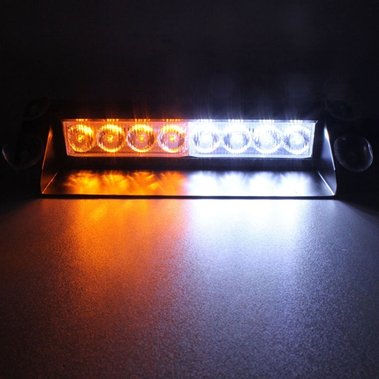 8W 800LM 8-LED 3-Modes Adjustable Angle Car Strobe Flash Dash Emergency Light Warning Lamp with Suckers, DC 12V, White + Red, White + Yellow