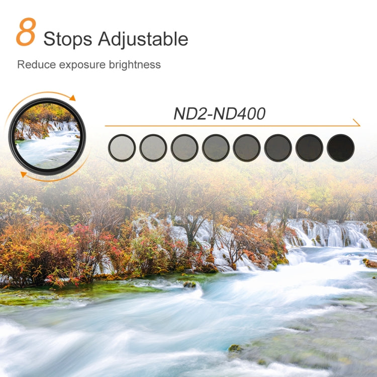 52mm ND Fader Neutral Density Adjustable Variable Filter ND 2 to ND 400 Filter, 52mm