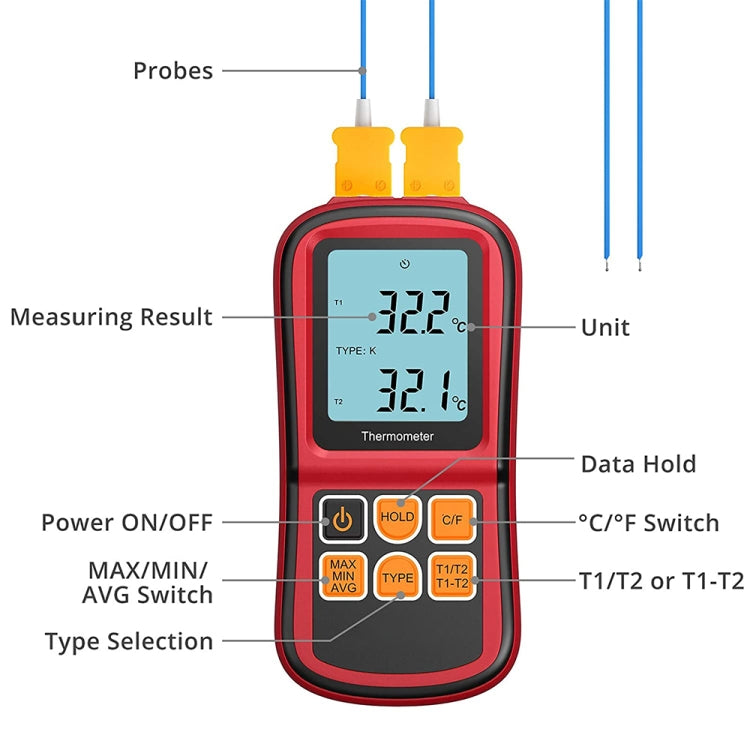 BENETECH GM1312 2,4 Zoll LCD-Display Thermoelement-Thermometer Messung J, K, T, E, N und R Typ, Messbereich: -50~300°C