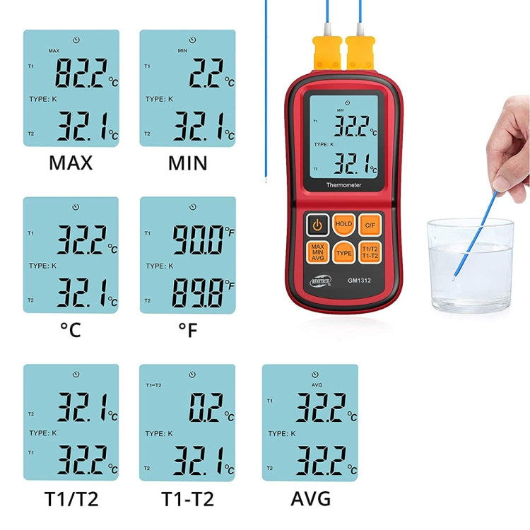 BENETECH GM1312 2,4 Zoll LCD-Display Thermoelement-Thermometer Messung J, K, T, E, N und R Typ, Messbereich: -50~300°C