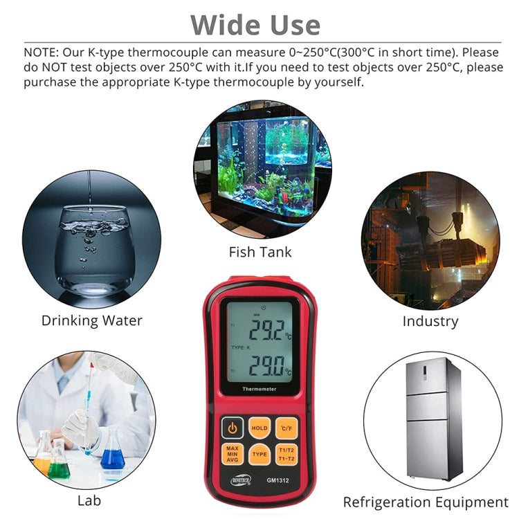 BENETECH GM1312 2,4 Zoll LCD-Display Thermoelement-Thermometer Messung J, K, T, E, N und R Typ, Messbereich: -50~300°C