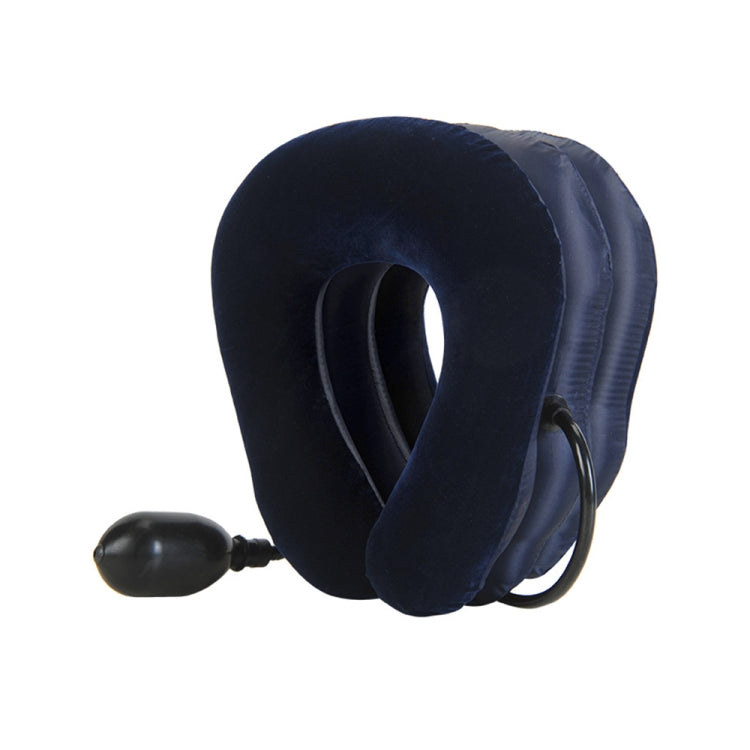 Inflatable Air Cervical Neck Traction Device Soft Head Back Shoulder Neck Ache Massager Headache Pain Relief Relaxation Brace, Half Cashmere (Dark Blue)