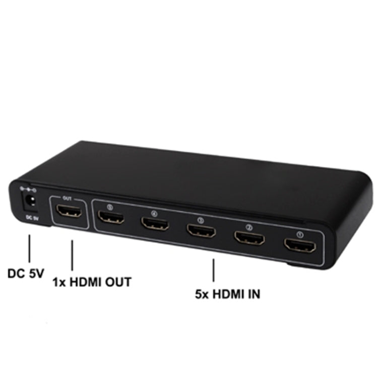 5-Port Full HD 1080P HDMI-Switch mit Umschalter & Fernbedienung, Version 1.3 (5 HDMI-Eingänge, 1 HDMI-Ausgang) (Schwarz)