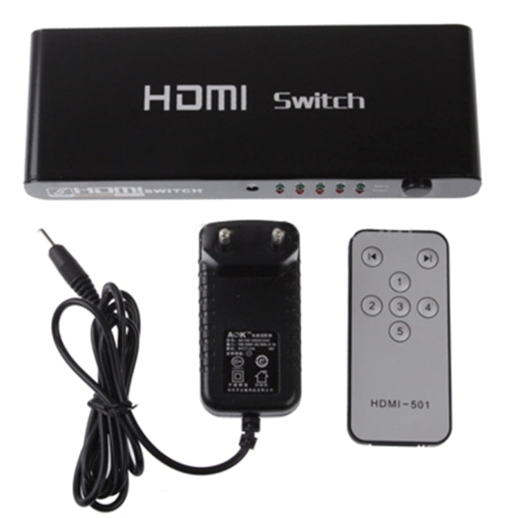 5-Port Full HD 1080P HDMI-Switch mit Umschalter & Fernbedienung, Version 1.3 (5 HDMI-Eingänge, 1 HDMI-Ausgang) (Schwarz)