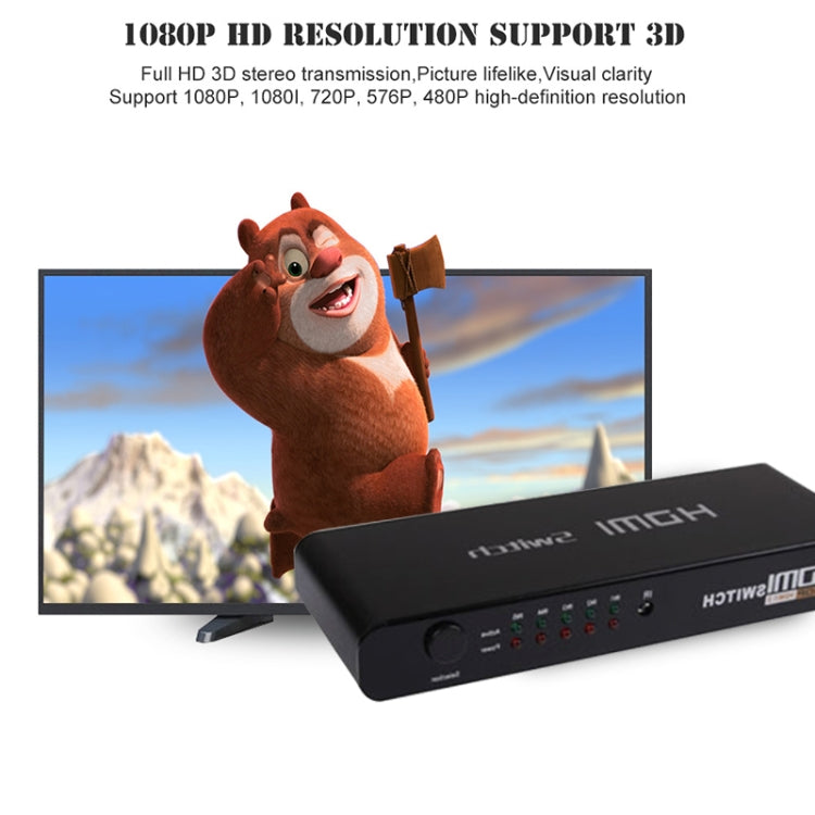 5-Port Full HD 1080P HDMI-Switch mit Umschalter & Fernbedienung, Version 1.3 (5 HDMI-Eingänge, 1 HDMI-Ausgang) (Schwarz)