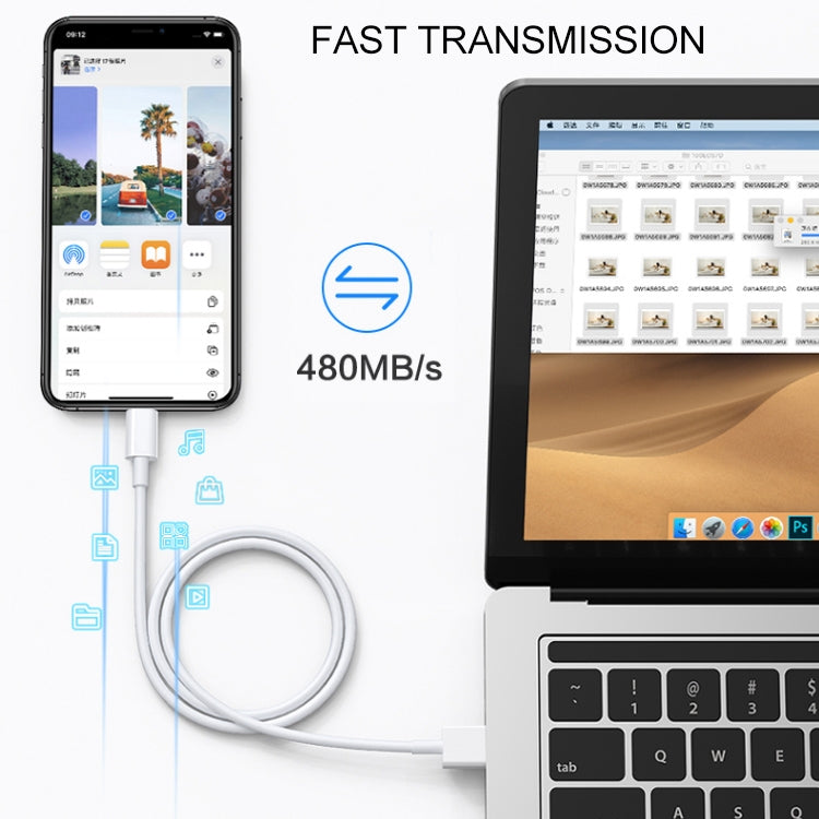 USB auf 8-poliges TPE-Synchronisierungs- / Ladekabel mit mehreren Strängen, Kabellänge: 1m