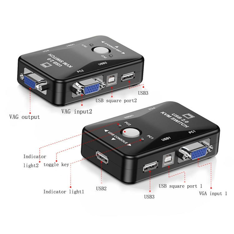 KVM-21UA 2 Ports USB KVM Switch Box with Control Button for PC Keyboard Mouse Monitor, 2 Ports (with USB)