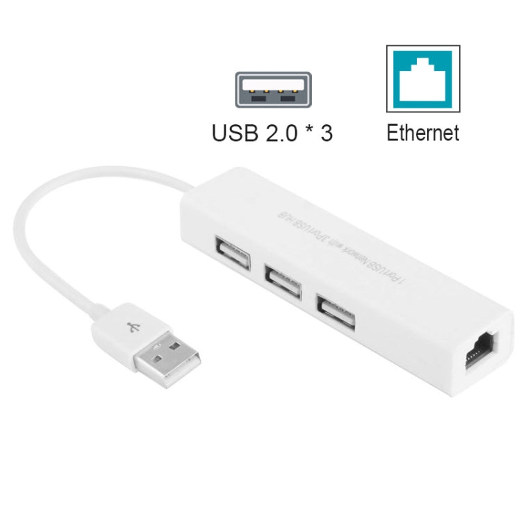 USB 2.0 Ethernet-Netzwerkadapter + 3-Port USB-Hub (Weiß)