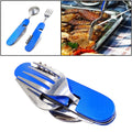 6-in-1 Edelstahl Reise- / Camping-Klappbesteck-Set, Löffel + Gabel + Messer + Flaschenöffner-Set