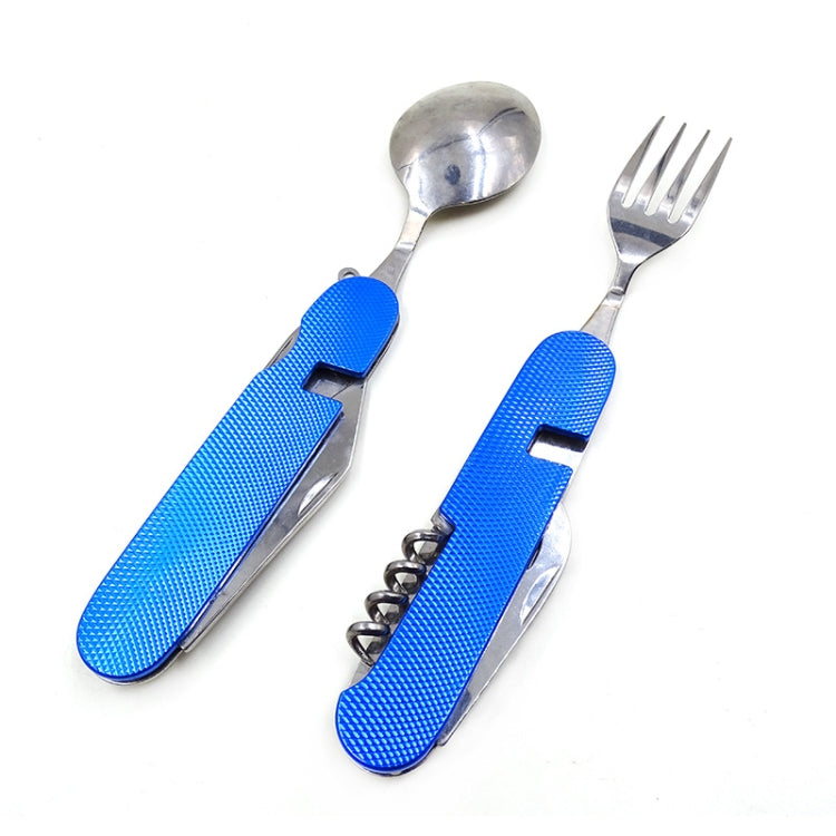 6-in-1 Edelstahl Reise- / Camping-Klappbesteck-Set, Löffel + Gabel + Messer + Flaschenöffner-Set
