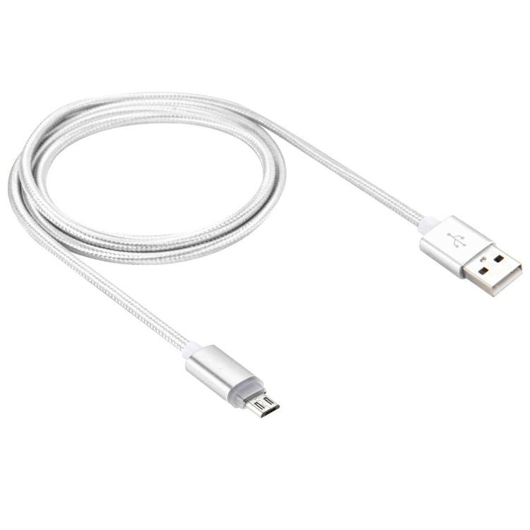 1m Woven Style Micro USB to USB 2.0 Data Sync Cable with LED Indicator Light(Silver)