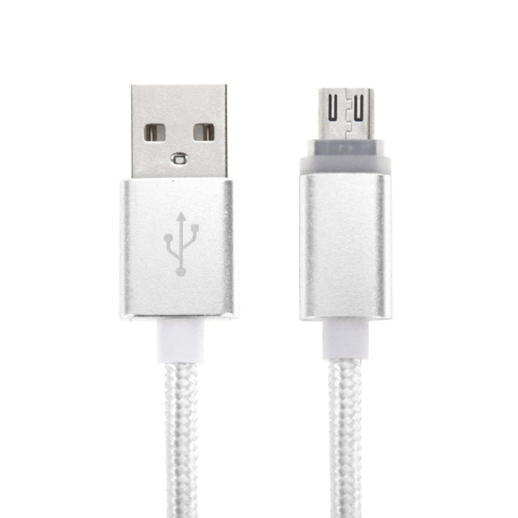 1m Woven Style Micro USB to USB 2.0 Data Sync Cable with LED Indicator Light(Silver)